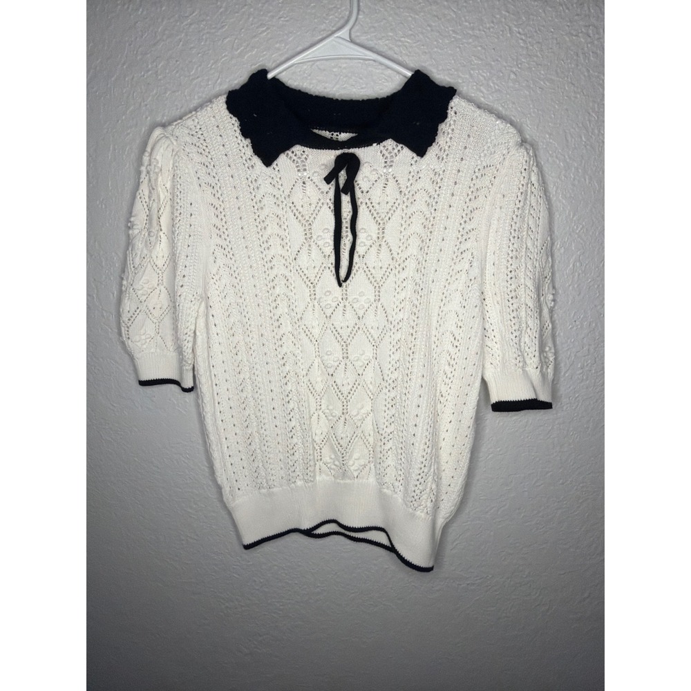 POINTELLE LOFT Pointelle Knit Sweater Women M White Excellent